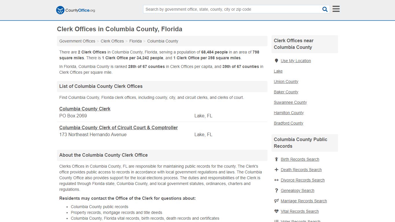 Clerk Offices - Columbia County, FL (County & Court Records)